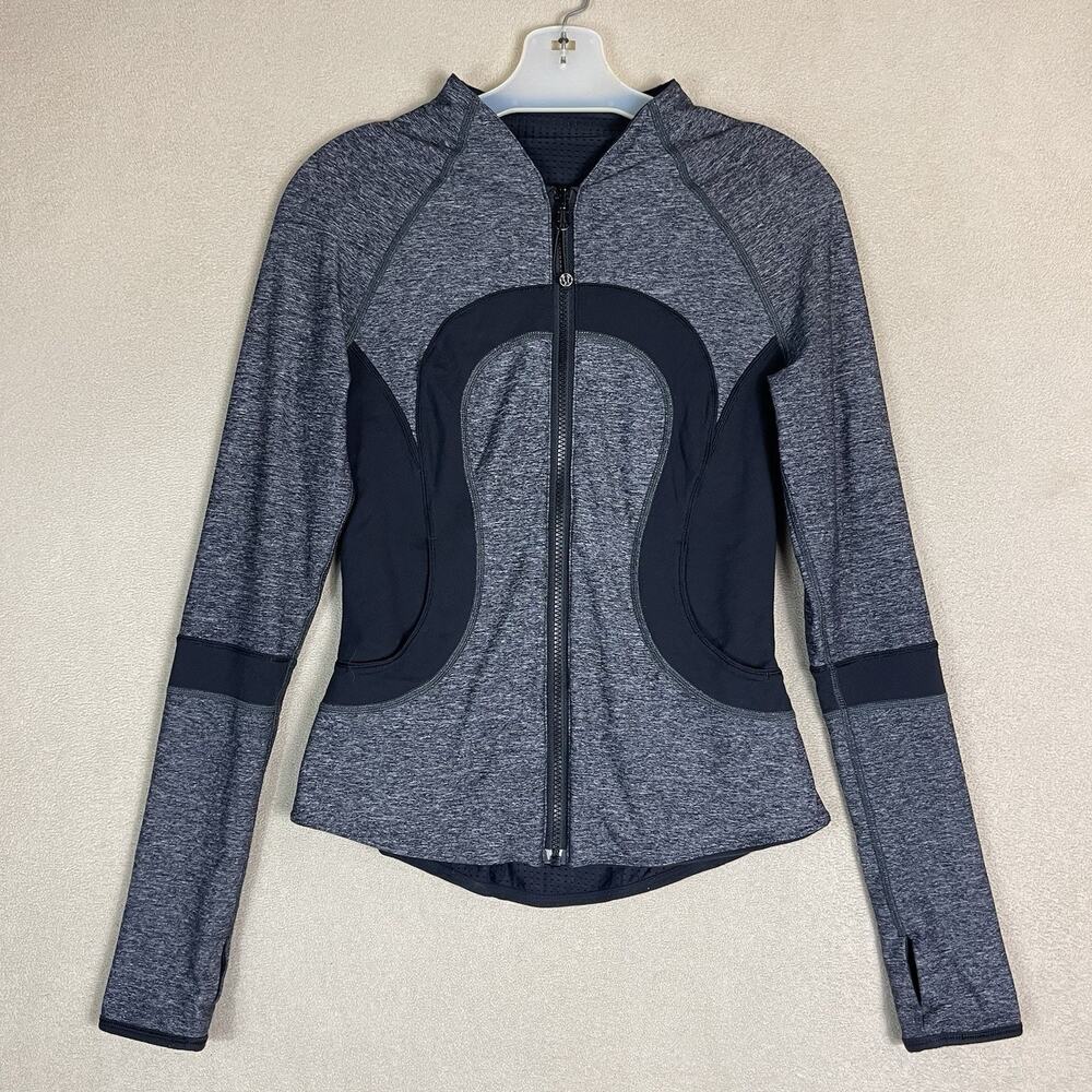 Lululemon Jacket Womens 4 Gray Athletic Full Zip Long Sleeve V Neck Stretch